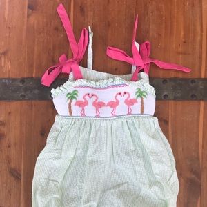 Smocked flamingo romper